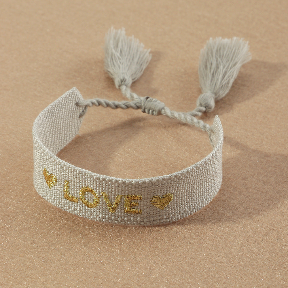 Bohemian Ethnic Style Handmade Embroidery Tassel Woven Bracelet