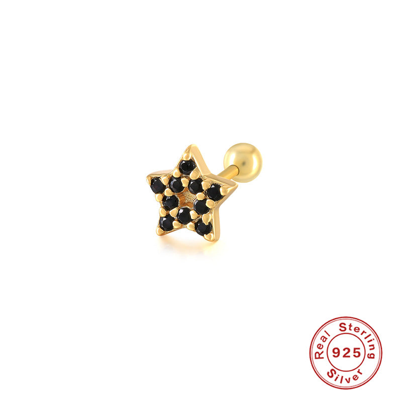 Sterling Silver Star Moon Heart Shaped Stud Earrings