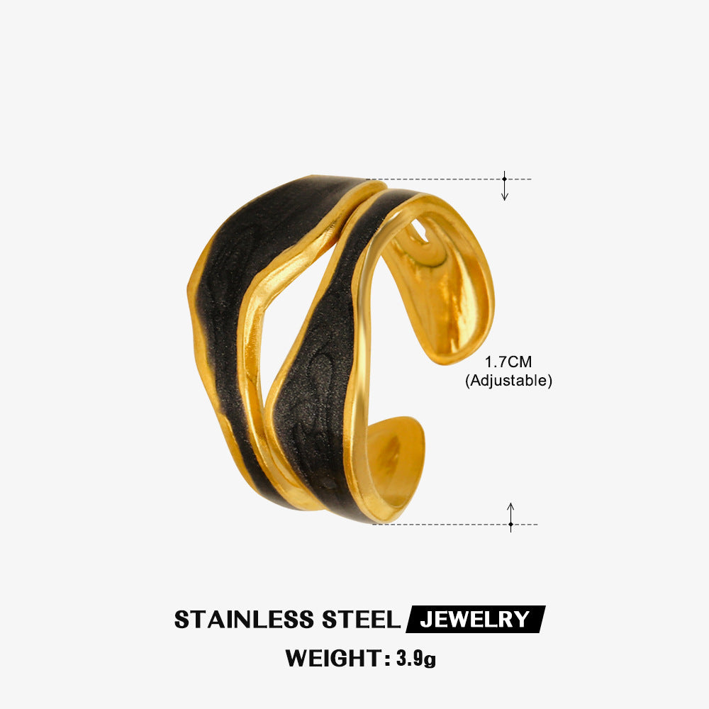Irregular Enamel Plated 18K Gold Adjustable Stainless Steel Ring