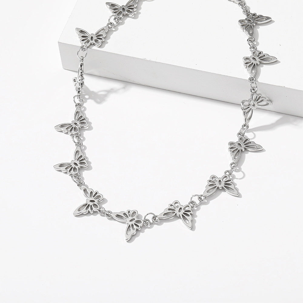 Creative Butterfly Heart and Pearl Cross Pendant Necklace