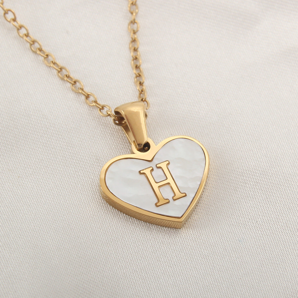 Elegant Heart Shell Initial Pendant Necklace - Gold Plated Stainless Steel