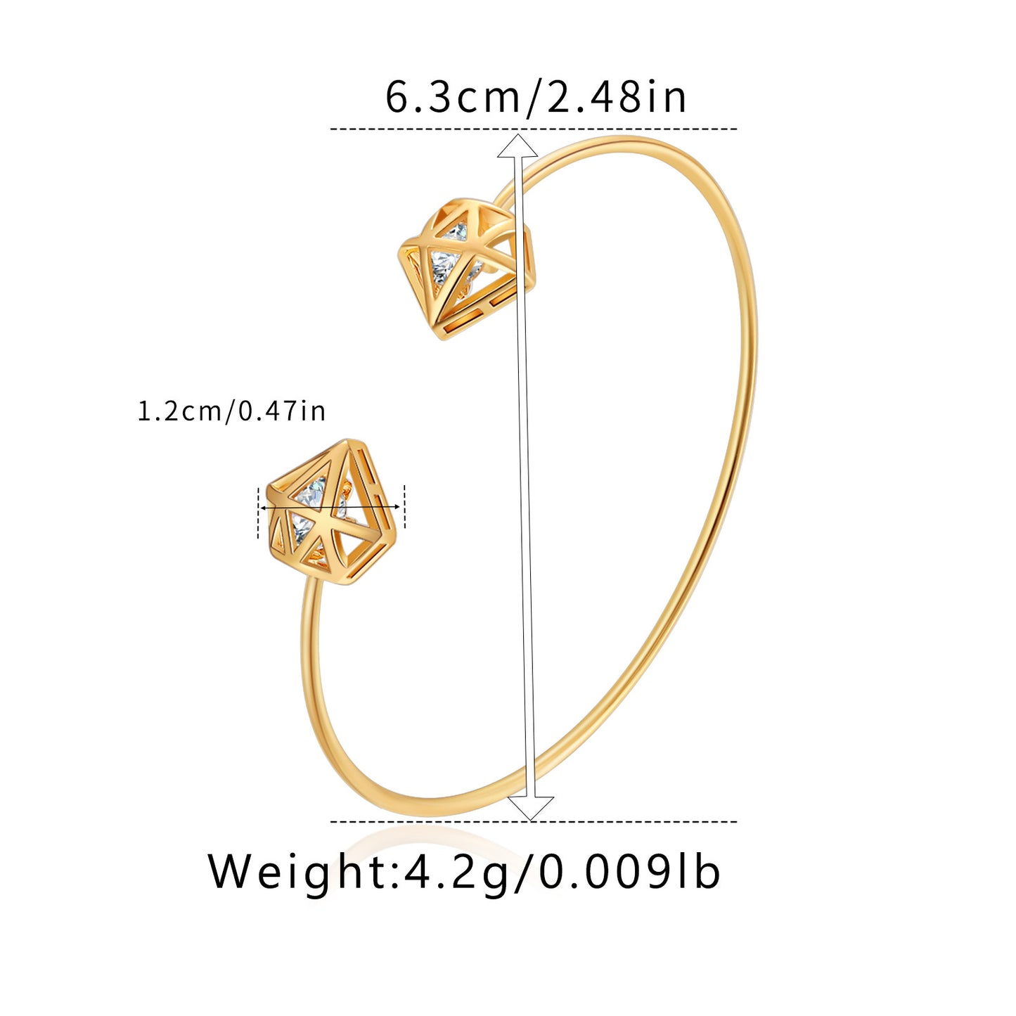 Minimalist Gold Plated Heart Design Bangle with Zirconia