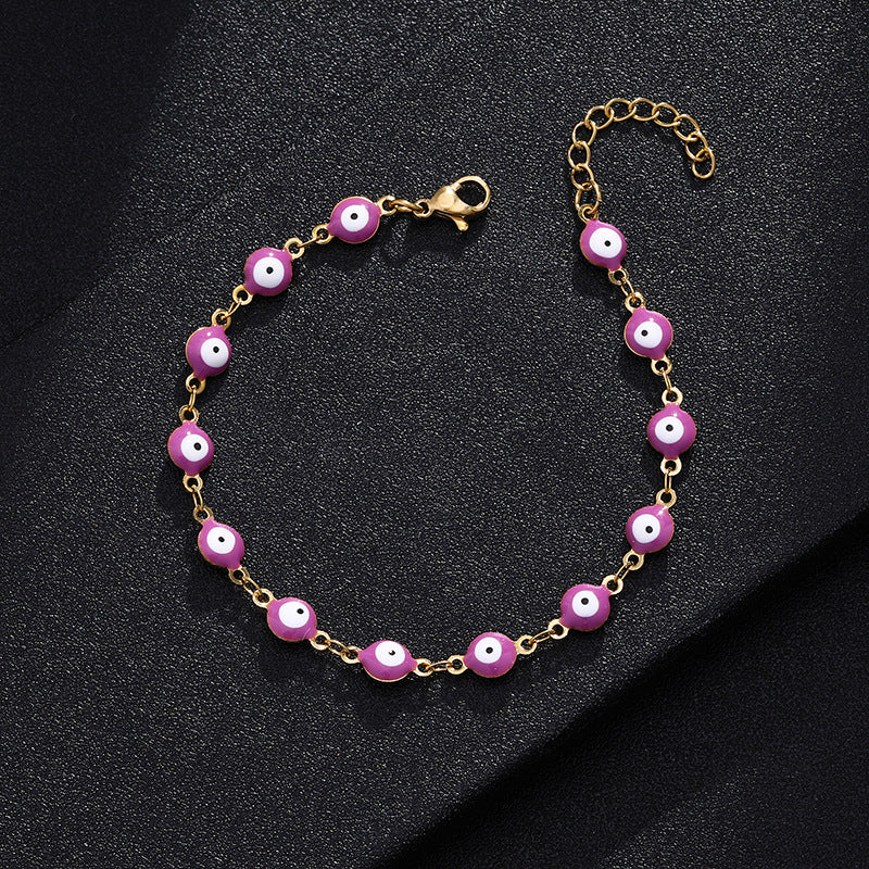 Fashion Eye Titanium Steel Enamel Beaded Bracelet for Women