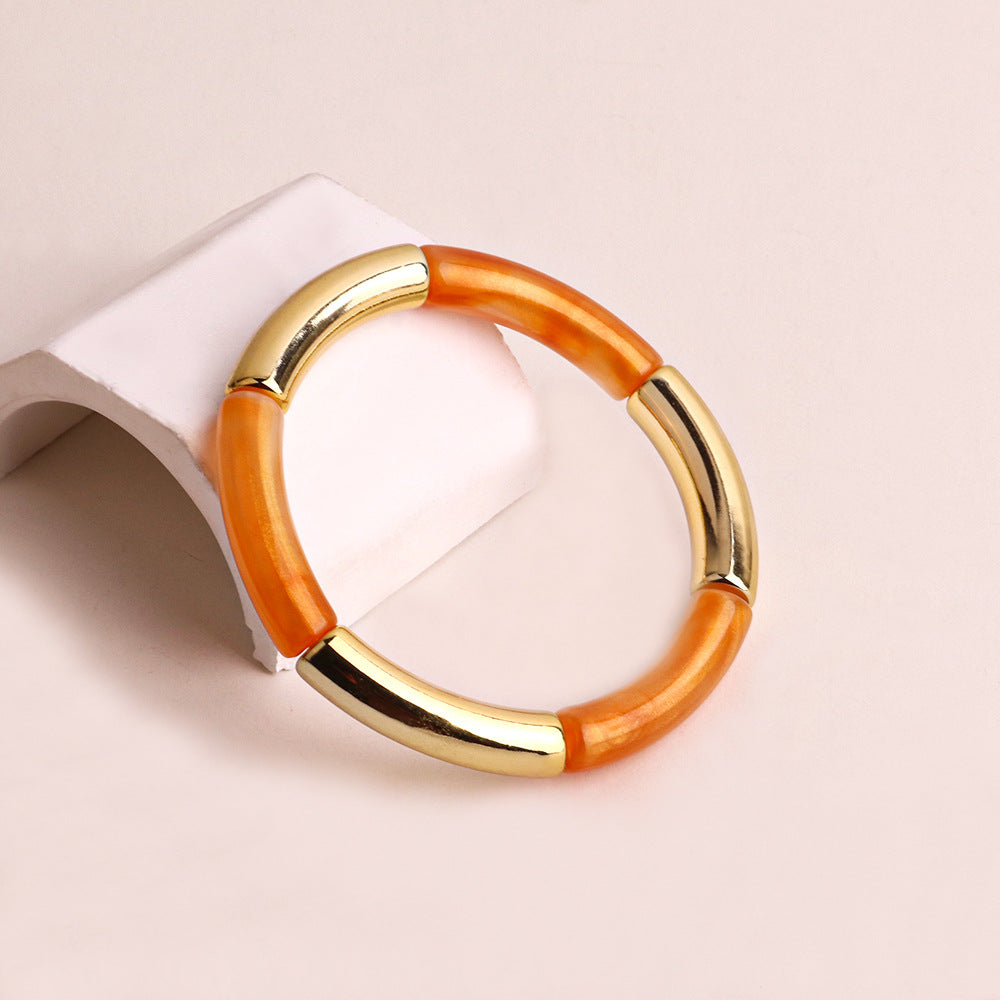 Acrylic Round Tube Elastic Bangle Bracelet for Women