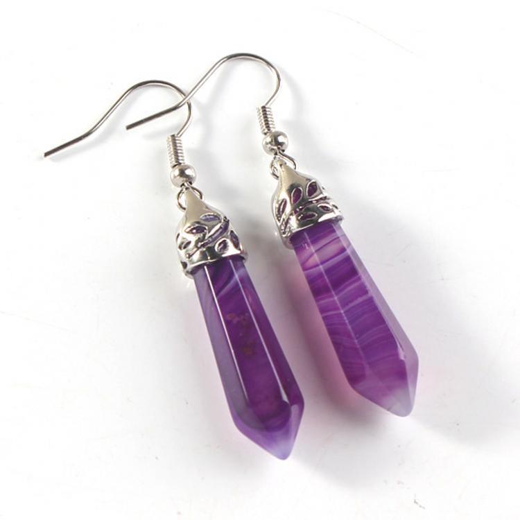 Fashion Solid Color Natural Crystal Gemstone Hexagonal Earrings