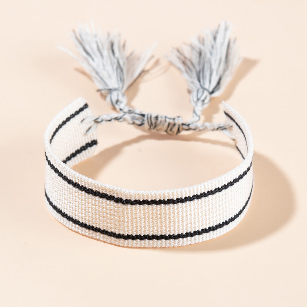 Ethnic Embroidered Tassel Adjustable Unisex Bracelet