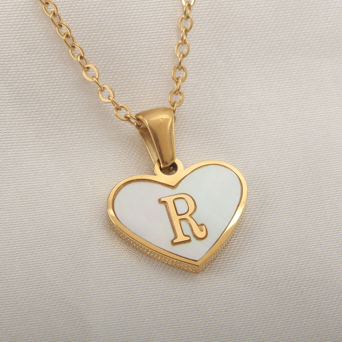 Elegant Heart Shell Initial Pendant Necklace - Gold Plated Stainless Steel