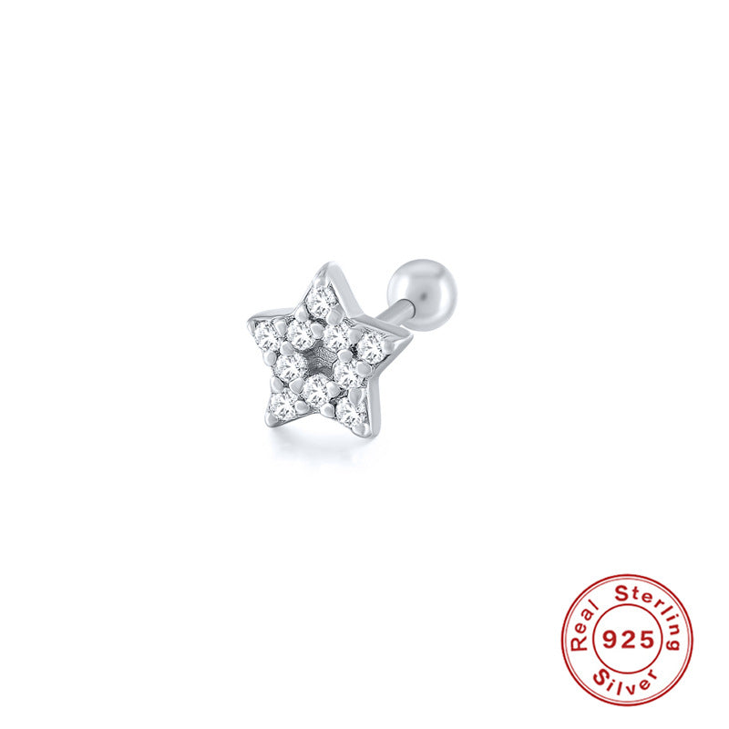 Sterling Silver Star Moon Heart Shaped Stud Earrings