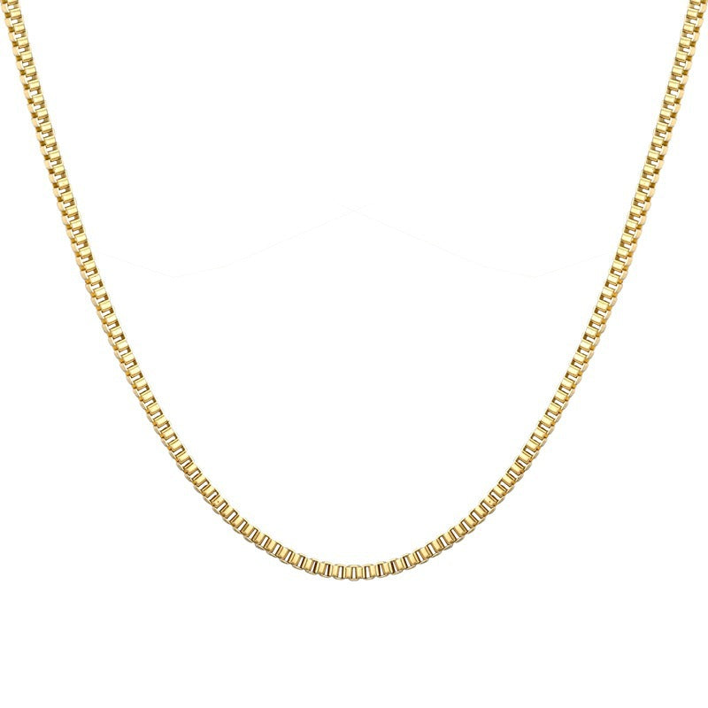 Simple Geometric Stainless Steel Chain Necklace with Pearl and Box Link Design