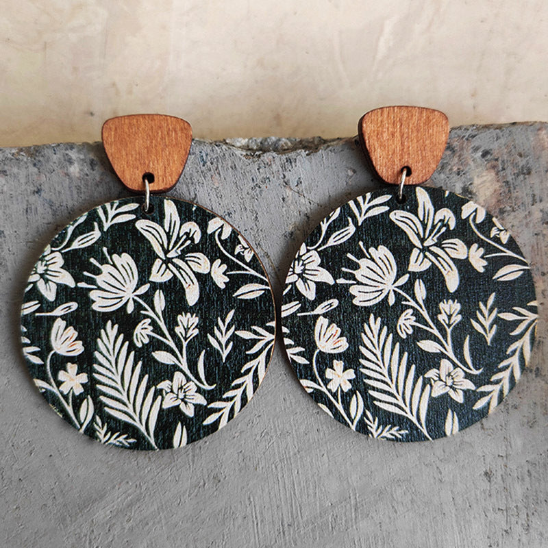 Bohemian Floral Wood Drop Earrings for Women