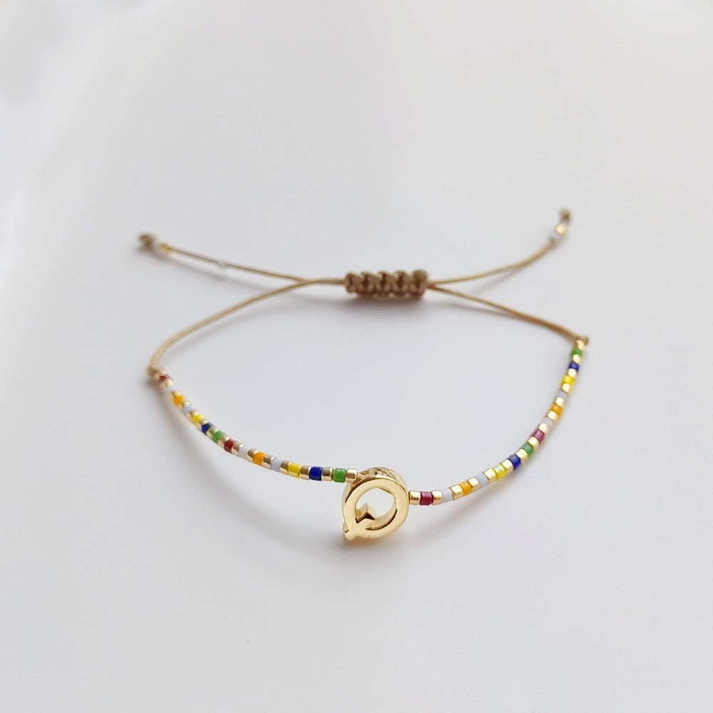 18K Gold Plated Bohemian Miyuki Beaded Adjustable Letter Bracelet for Women
