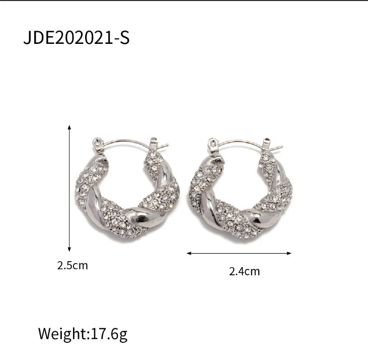Geometric Gold Plated Stainless Steel Zircon Hoop Earrings