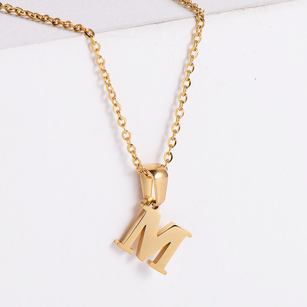 Minimalist 18k Gold Plated Stainless Steel Letter Pendant Necklace - 18 Inch