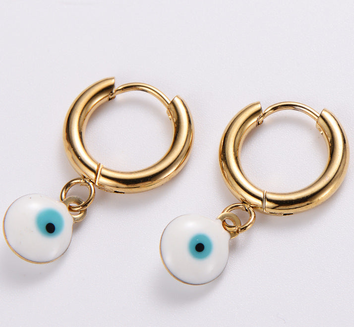 Simple Style Evil Eye Gold Plated Stainless Steel Earrings Set