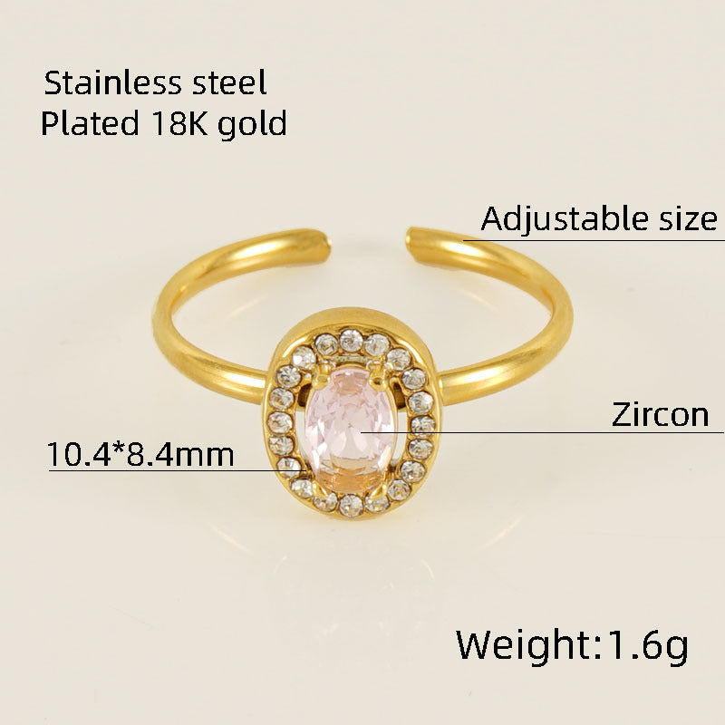 1 Piece Shiny Heart Shape Zircon Inlay Adjustable Stainless Steel Open Ring