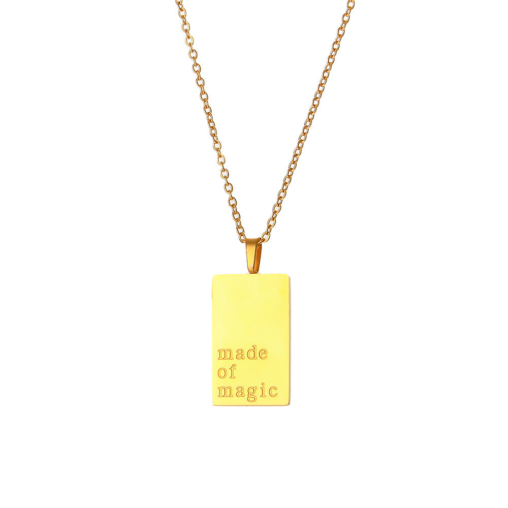 Retro Square Letter Pendant 18k Gold Plated Stainless Steel Necklace