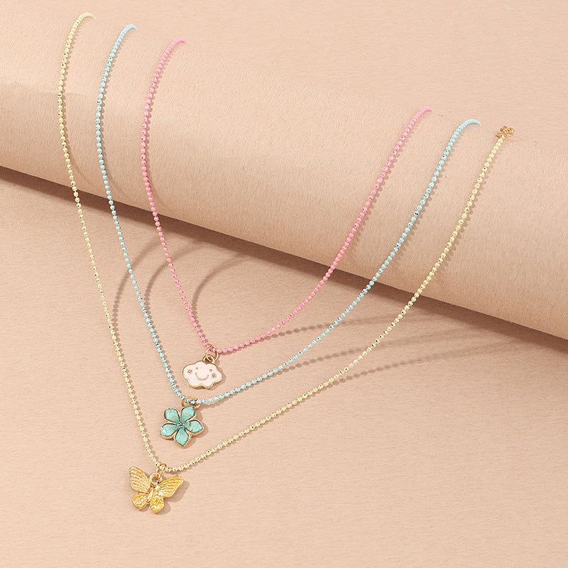 Fashion Children's Rainbow Geometric Pendant Necklace Set