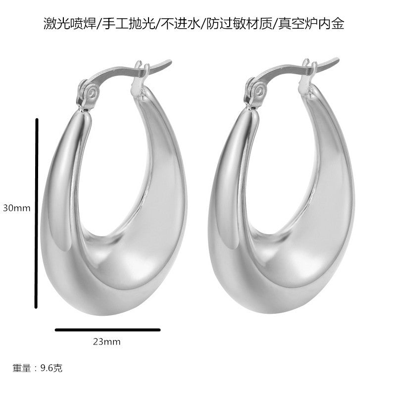 Retro French Style Geometric Water Droplet 18K Gold Plated Stainless Steel Earrings