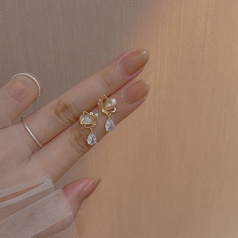Elegant Bow Knot Shell & Rhinestone Flower Butterfly Women's Earrings - 1 Pair