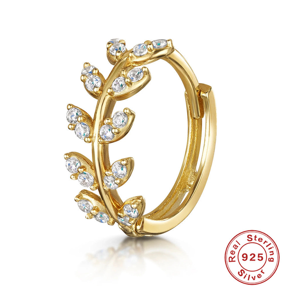 Retro Sterling Silver Zircon Inlay Hoop Earrings