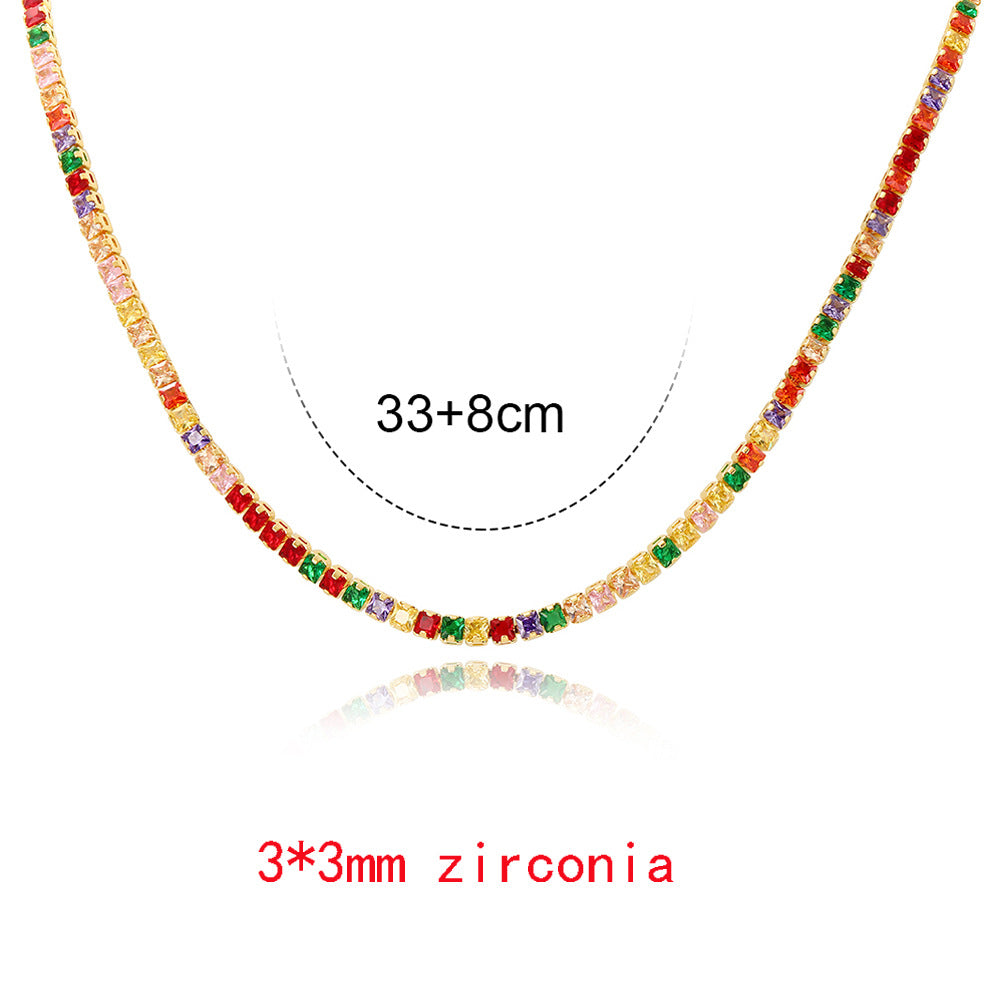 Fashion Multicolor Zircon Geometric Copper Necklace