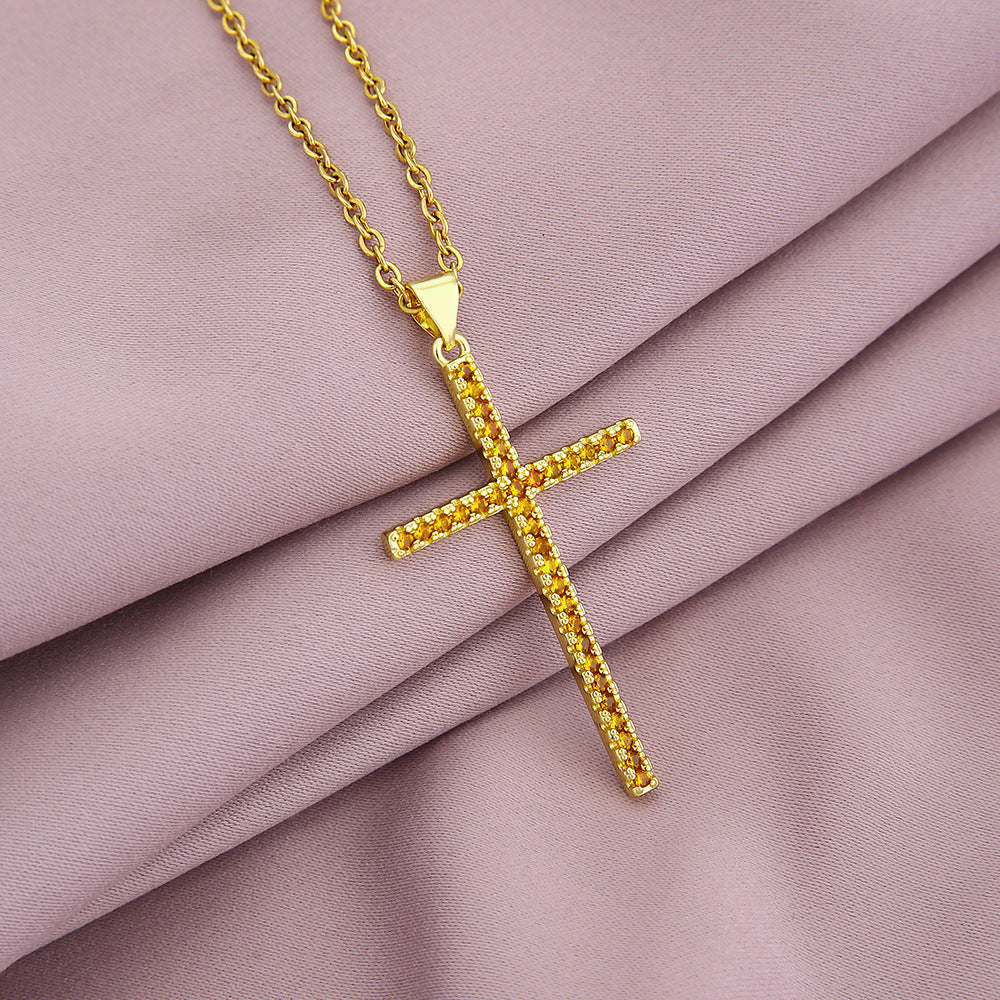 Trendy Cross Pendant Necklace with Colorful Zircon for Couples