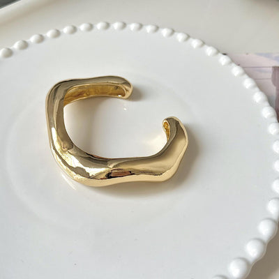 Minimalist Abstract Design Silver & Gold Plated Women's Open Cuff Bangle Bracelet
