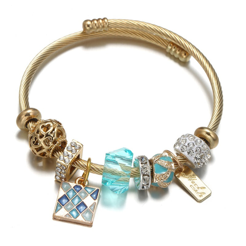 Fashion Butterfly Mosaic Sunflower Pendant Stainless Steel Bangle Bracelet Set