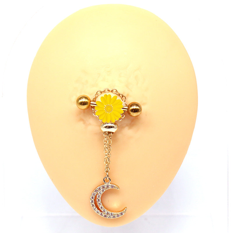 Modern Heart Shape Rhinestone Pendant Nipple Ring in Stainless Steel and Copper