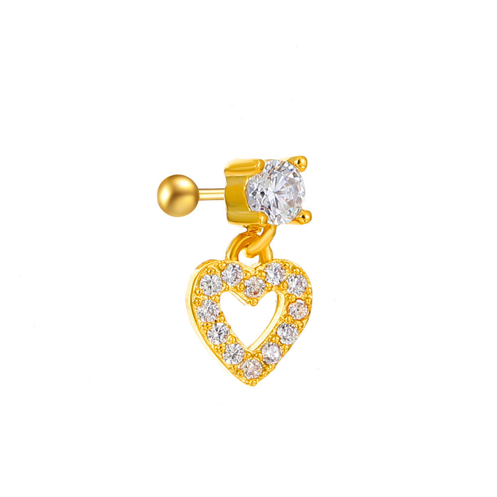 Vintage Zircon Butterfly Flower Heart Copper Screw Earrings
