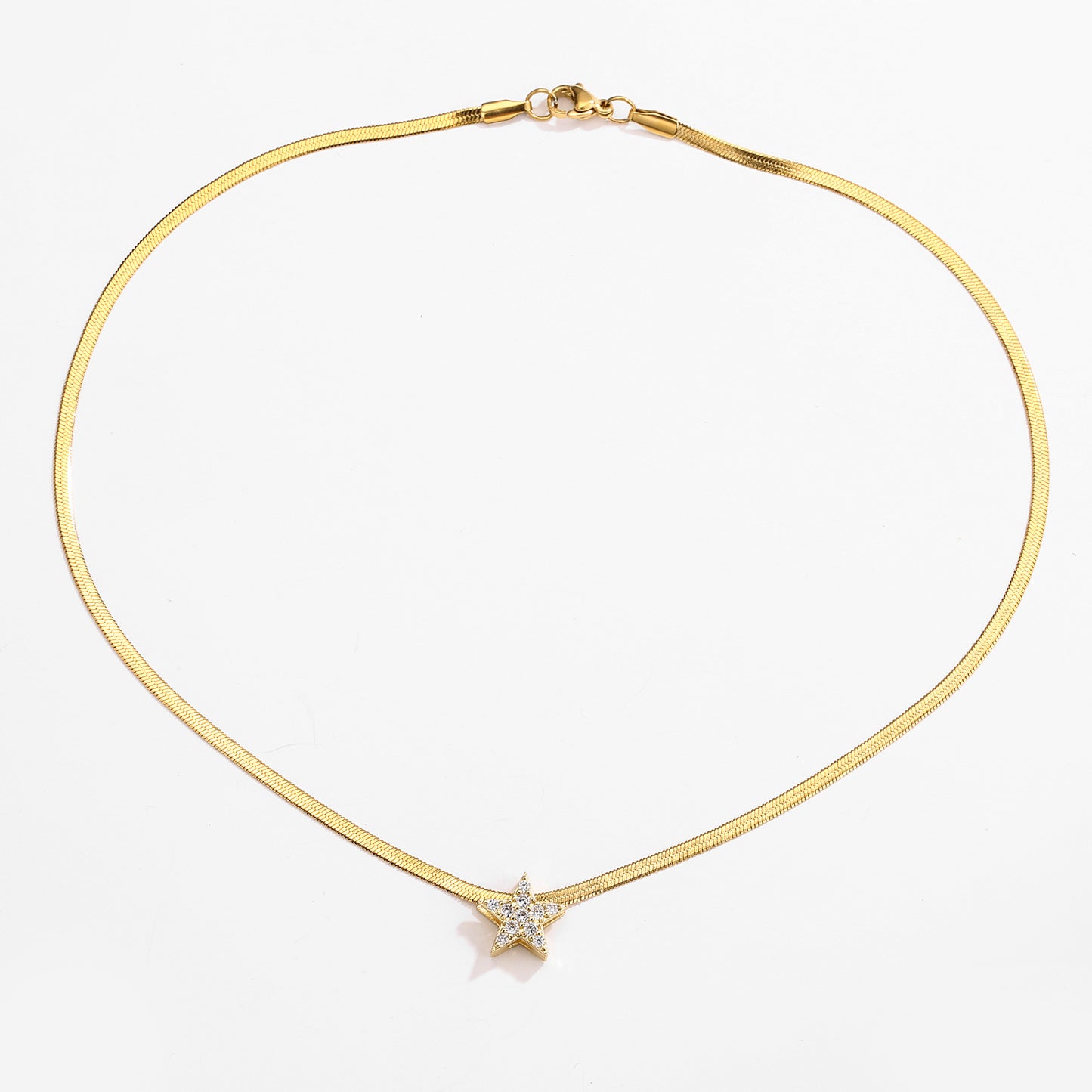 18K Gold Plated Stainless Steel Heart and Star Pendant Necklace with Micro Inlaid Zircon