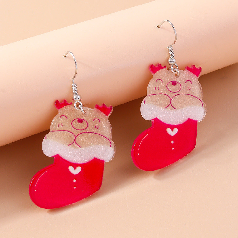 1 Pair Cute Santa Claus Snowman Christmas Drop Earrings