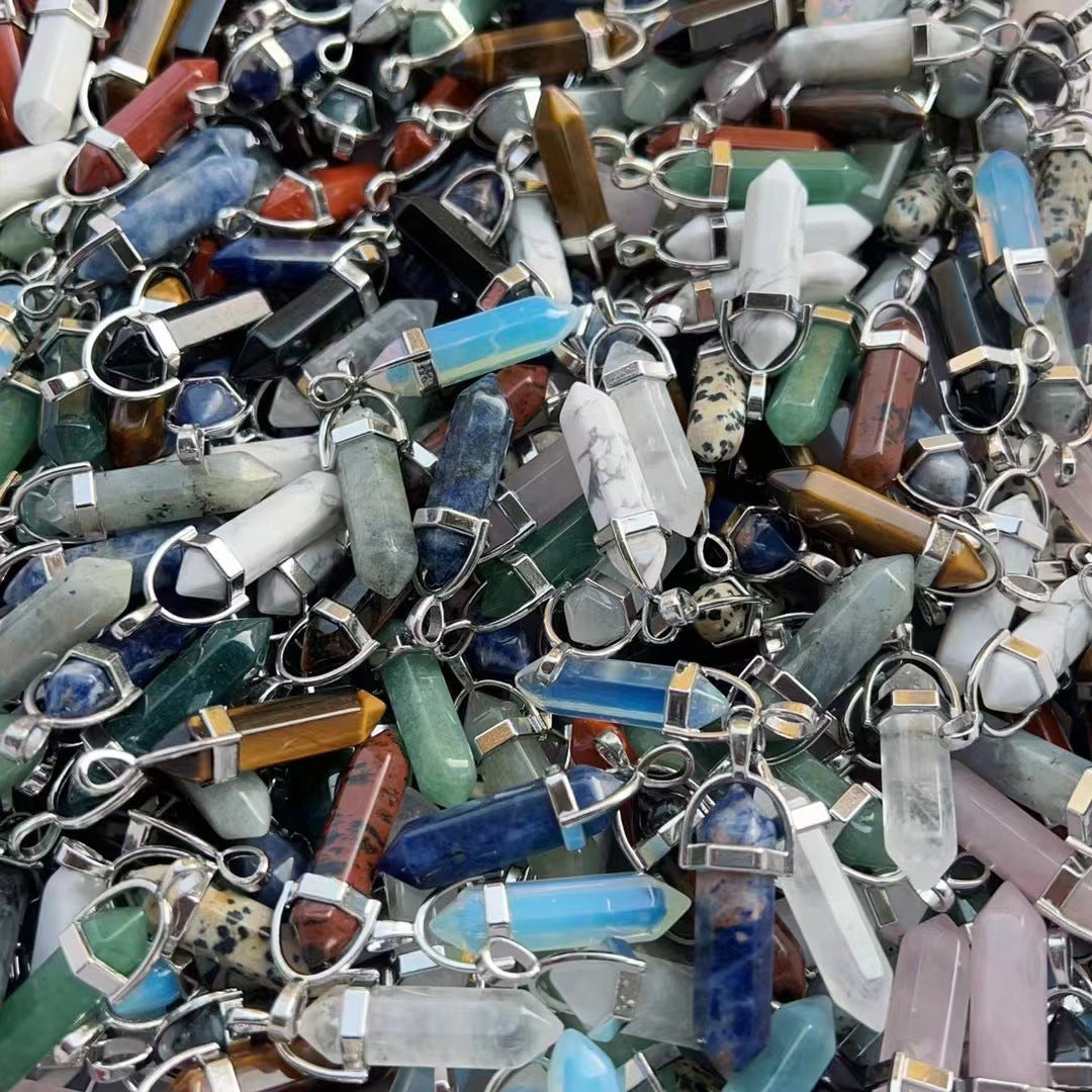 Hexagon Prism Crystal Bullet Pendant Necklace