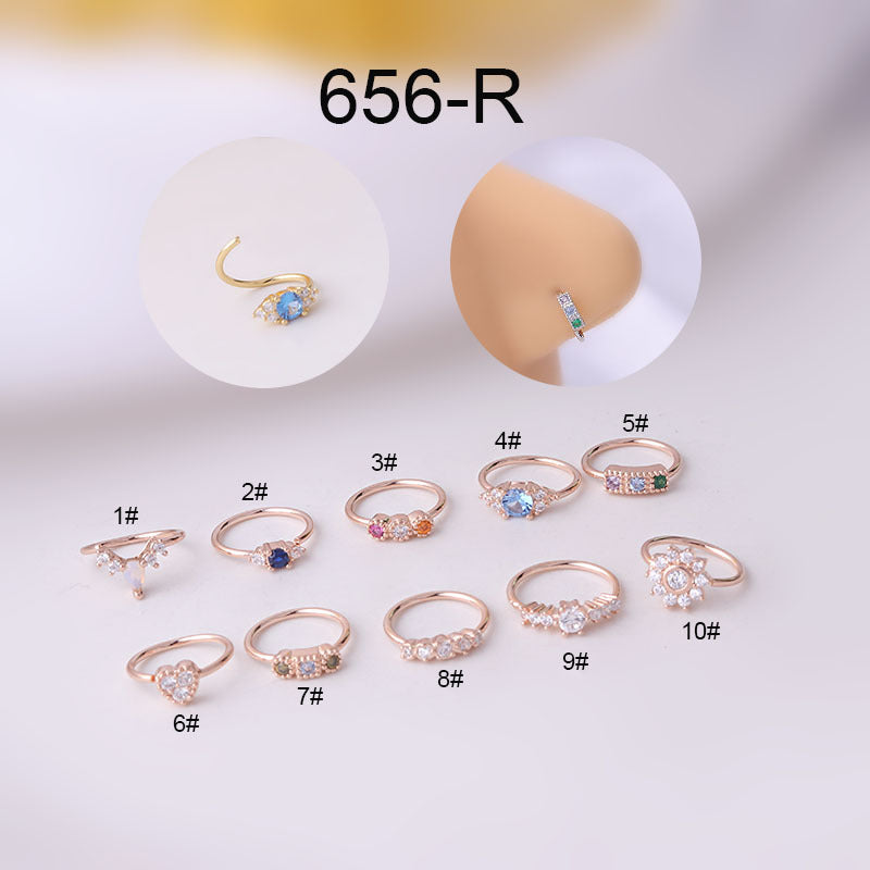 Geometric Zircon Copper Plated Nose Ring 0.8x8mm Fashion Piercing Jewelry