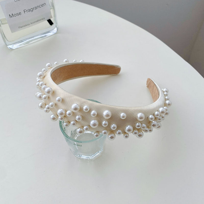 Fashion Handmade Pearl Bow Knot Wide Hairband