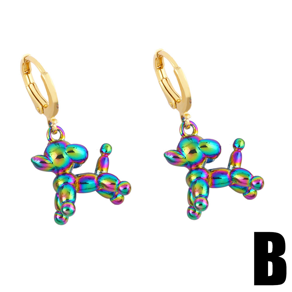 Cartoon Balloon Dog Colorful Metal Copper Earrings