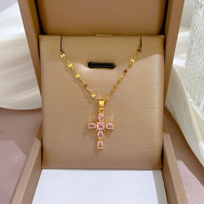 Simple Style Zircon Cross Pendant Necklace in 18K Gold and Silver Plating