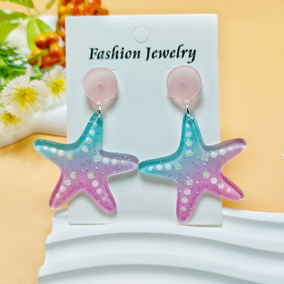 Marine Style Starfish and Shell Acrylic Drop Earrings