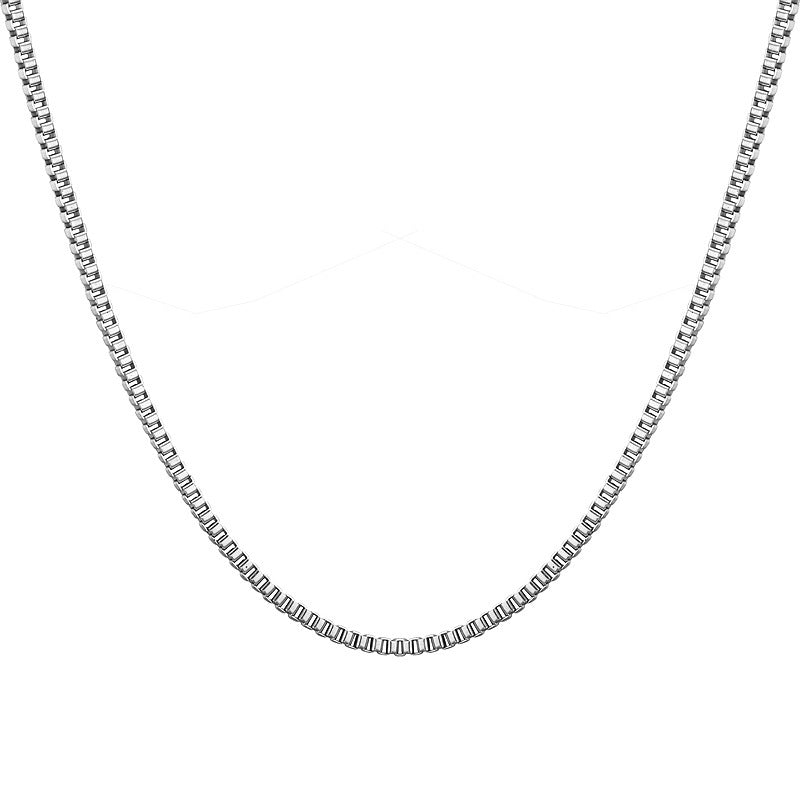 Simple Geometric Stainless Steel Chain Necklace with Pearl and Box Link Design