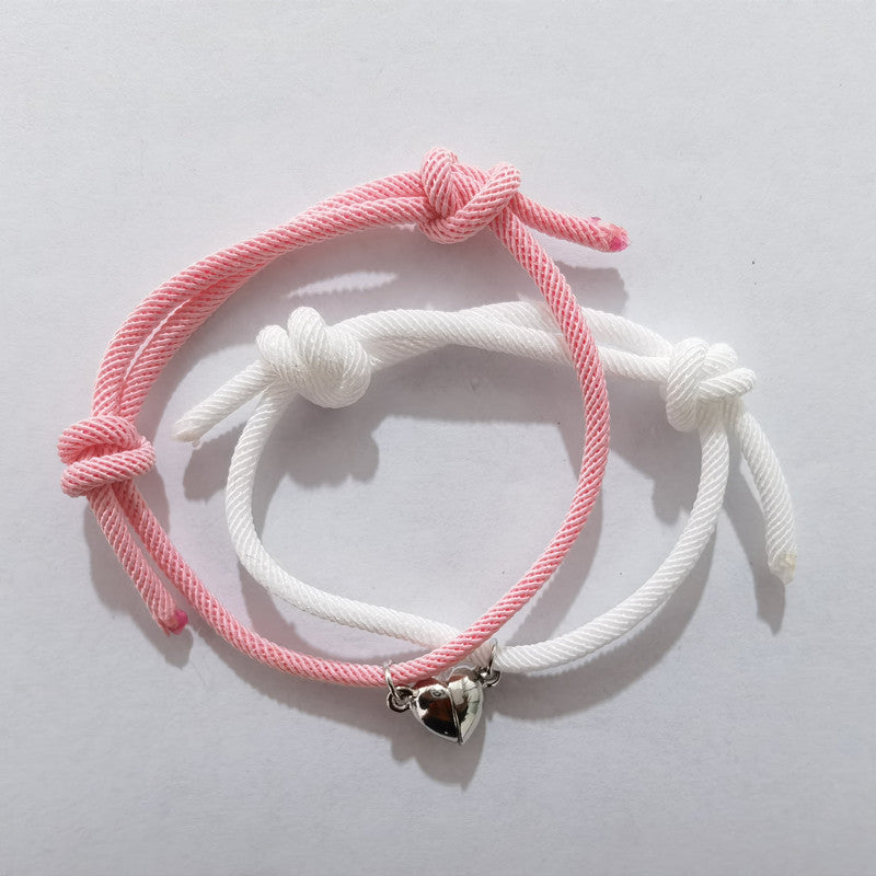 Simple Alloy Heart Magnetic Couple Bracelet Set