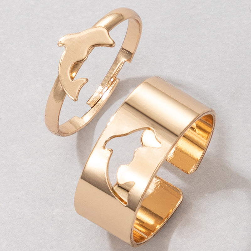 European American Butterfly Ring Set Creative Hollow Design Unique Punk Style Couple Rings