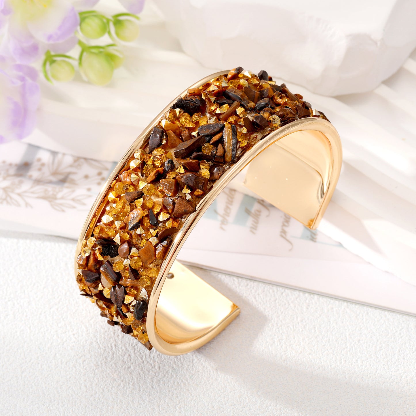 Retro Bohemian Colorful Stone Alloy Plated Bangle Bracelet