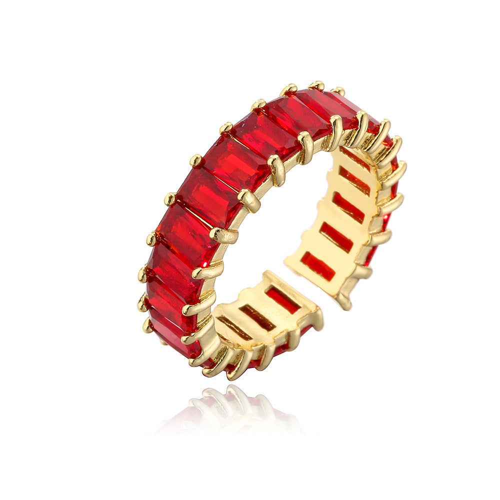 Fashion Geometric Rainbow Ring with Multicolor Zircon Stones