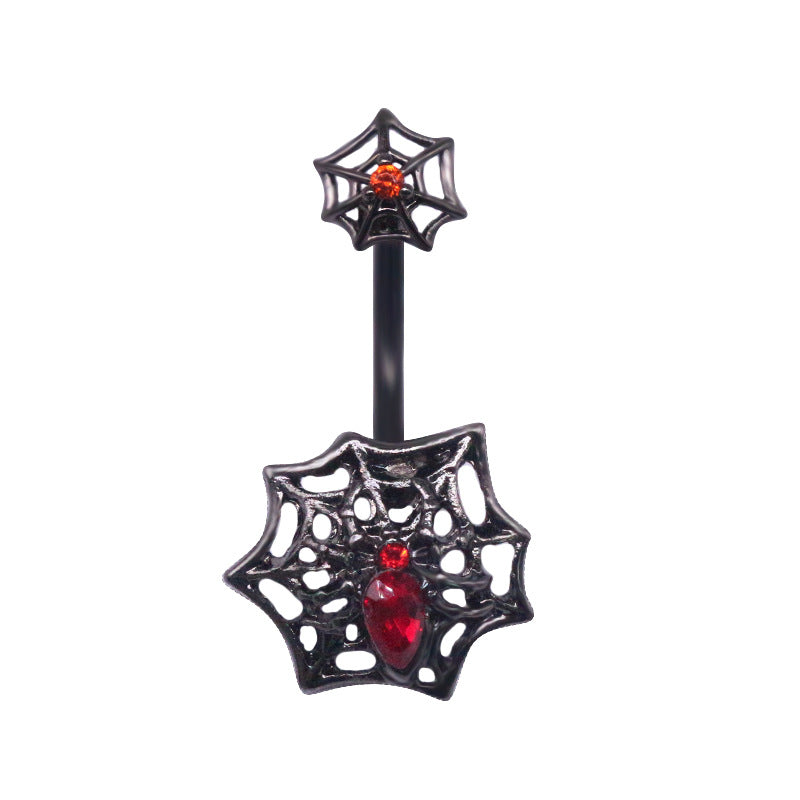 Heart Shape Bat Wings Belly Ring with Rhinestones and Zircon in Stainless Steel and Copper Plating