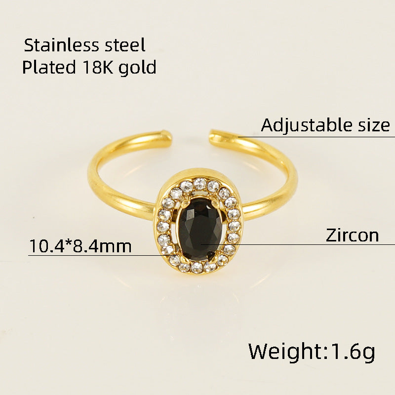 1 Piece Shiny Heart Shape Zircon Inlay Adjustable Stainless Steel Open Ring