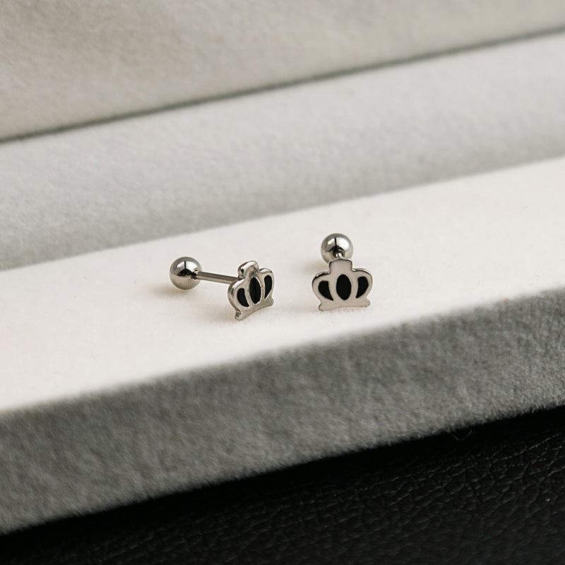 1 Pair Geometric Black Flower Stainless Steel Enamel Cross Heart Stud Earrings