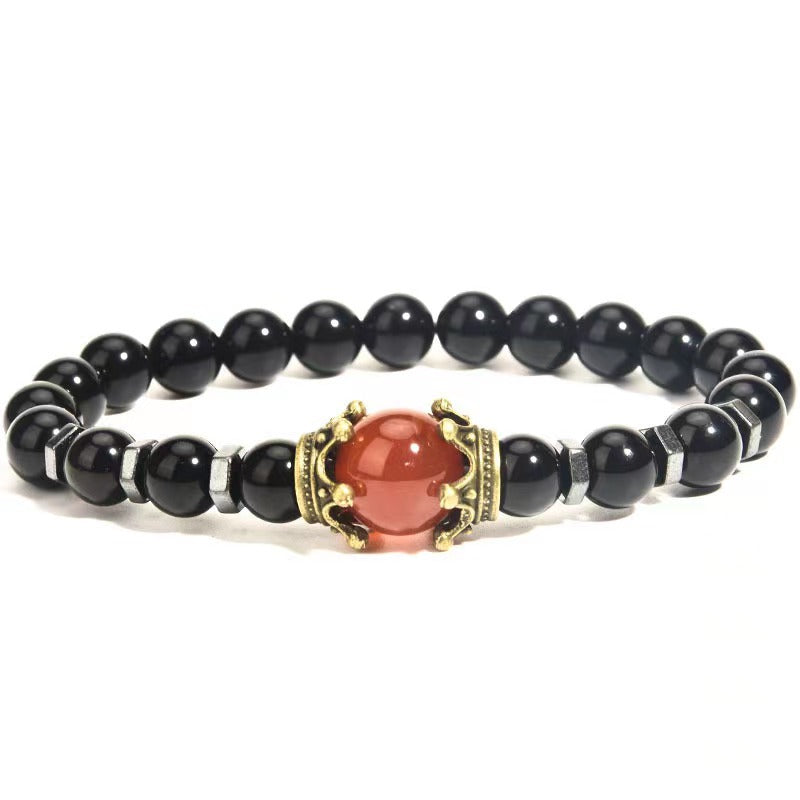 Retro Crown Alloy Tiger Eye Beaded Bracelet