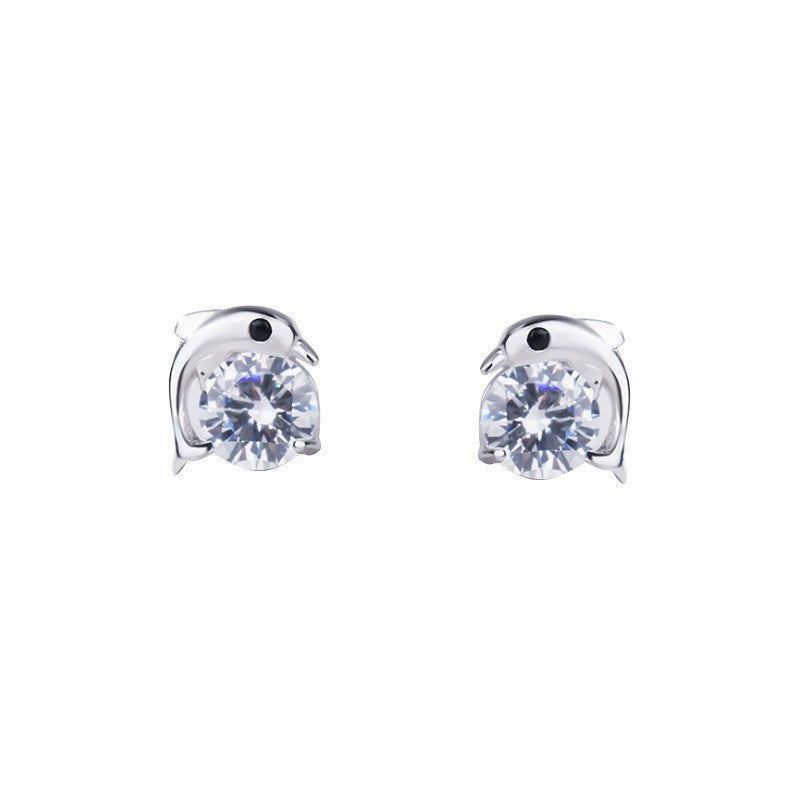 Korean Style Dolphin Zircon Stud Earrings for Women