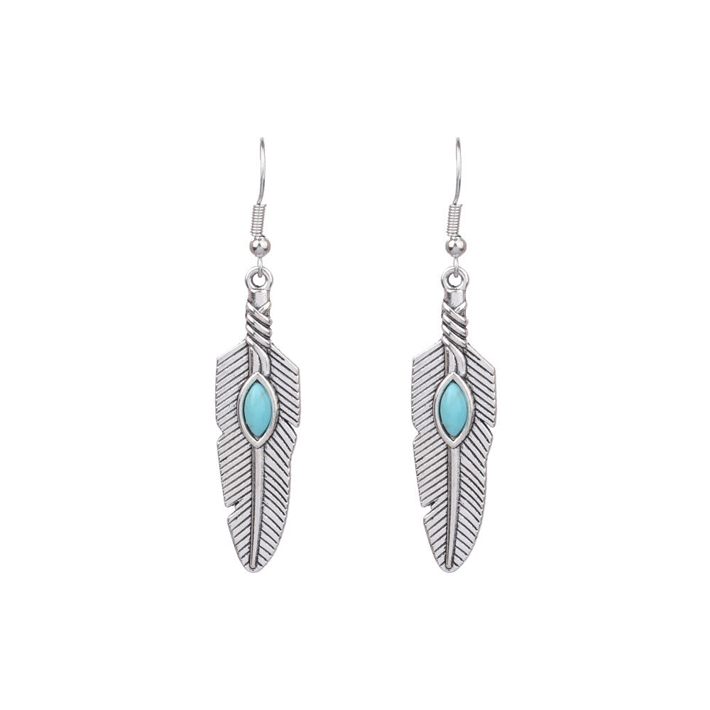 Ethnic Geometric Turquoise Alloy Drop Earrings for Women