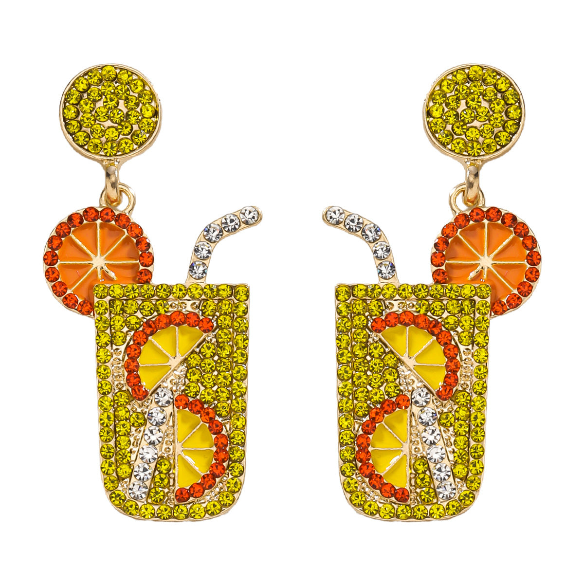 1 Pair Geometric Alloy Drop Earrings with Beaded Cocktail Glass Design